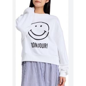 Cinq a Sept Bonjour Smiley Face Crewneck Sweatshirt XS